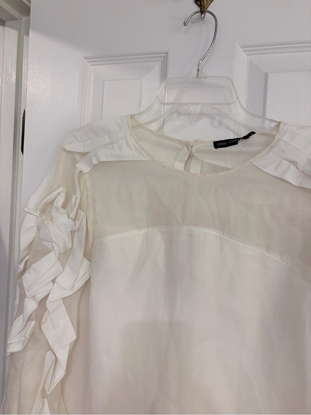 Anne Fontaine Ria White Ruffle Poplin Blouse Silk Cotton 42 - Picture 5 of 8